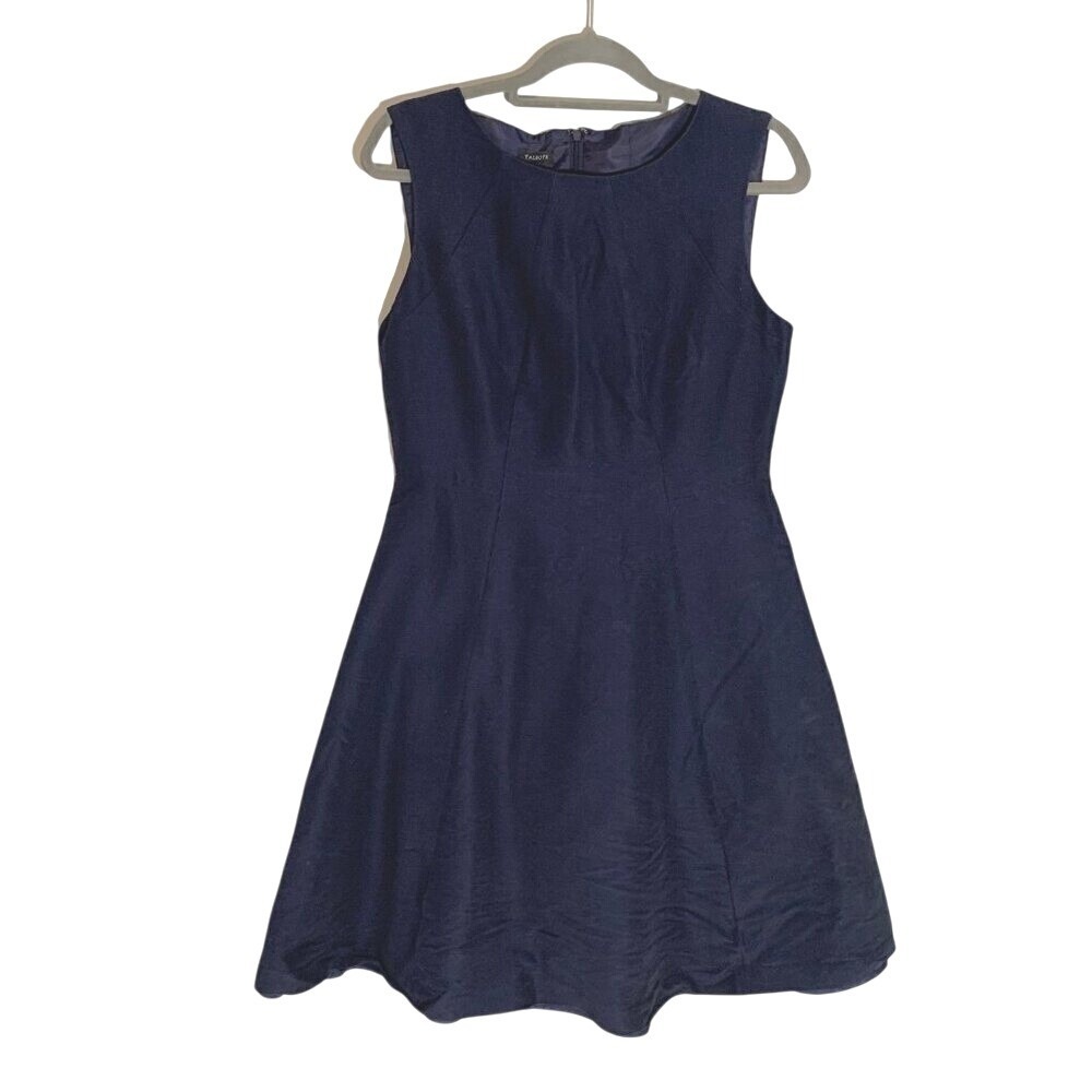 Talbots Fit‎ and Flare Dress Women 10 Navy Blue Silk Blend Sleeveless Tailored